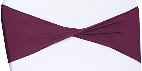 VDS Pack of 25 PCS | Eggplant | Spandex Chair Sashes Bows Without Buckle | Stretch Elastic Banquet