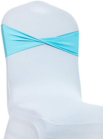 VDS Pack of 300 PCS | Aqua Blue| Spandex Chair Sashes Bows Without Buckle | Stretch Elastic Banquet