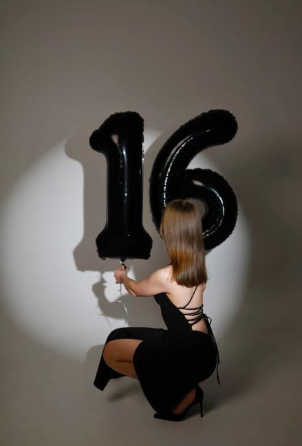 Black 40 Inch Large Number 15 Birthday Balloon, 15 51 Birthday Decorations, Foil 15 Mylar Helium