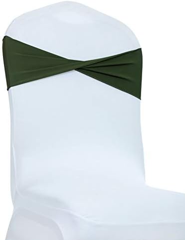 VDS Pack of 150 PCS | Olive Green | Spandex Chair Sashes Bows Without Buckle | Stretch Elastic