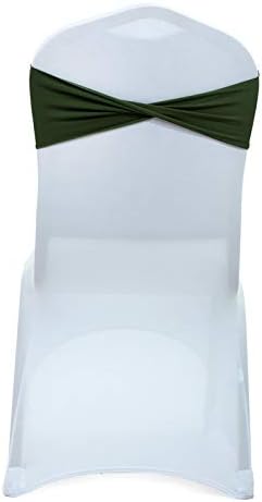 VDS Pack of 150 PCS | Olive Green | Spandex Chair Sashes Bows Without Buckle | Stretch Elastic