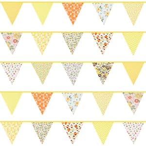 jijAcraft 39Ft Triangle Bunting Banner, 42Pcs Tea Floral Party Bunting Cotton Fabric Flags Pennant