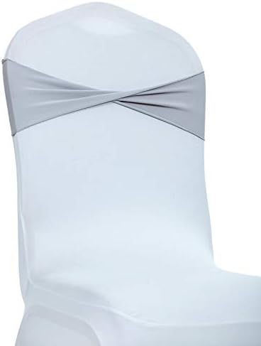 VDS Pack of 125 PCS | Light Silver | Spandex Chair Sashes Bows Without Buckle | Stretch Elastic