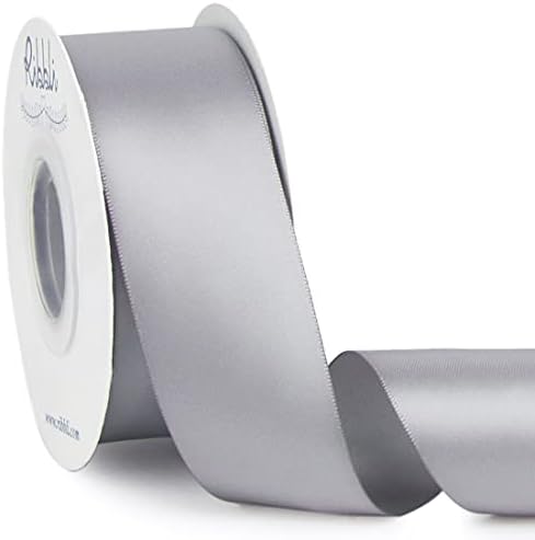 Ribbli Silver Double Faced Satin Ribbon,1-1/2” x Continuous 25 Yards,Use for Bows Bouquet,Gift