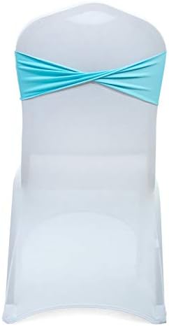 VDS Pack of 200 PCS | Aqua Blue| Spandex Chair Sashes Bows Without Buckle | Stretch Elastic Banquet