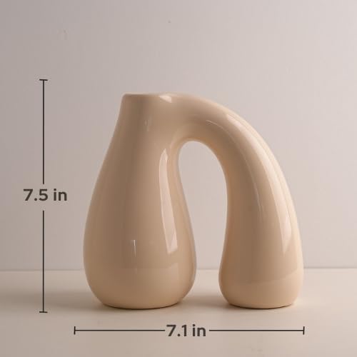 White (Ivory) Ceramic Vase – Glossy Modern Sculptural Décor, Arch Handle Artistic Design, Premium