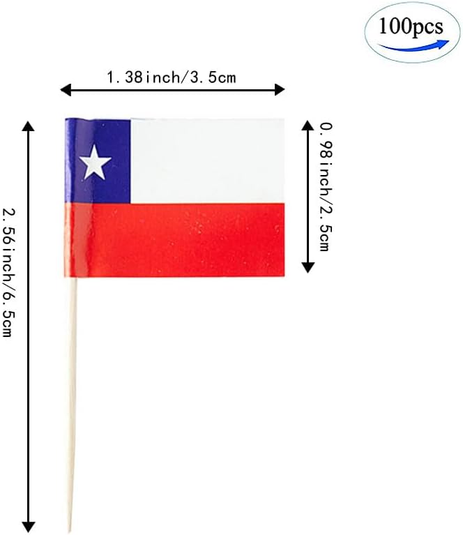 Chile Flag Chilean Flag, Small Mini Chile Toothpick Flags for Food, Cupcakes, Cocktails