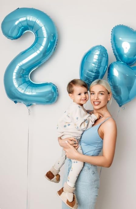 40 Inch Big Pearl Blue Number 2 Balloon Birthday Decoration, Number 2 Helium Balloon 12 20 22 23 24