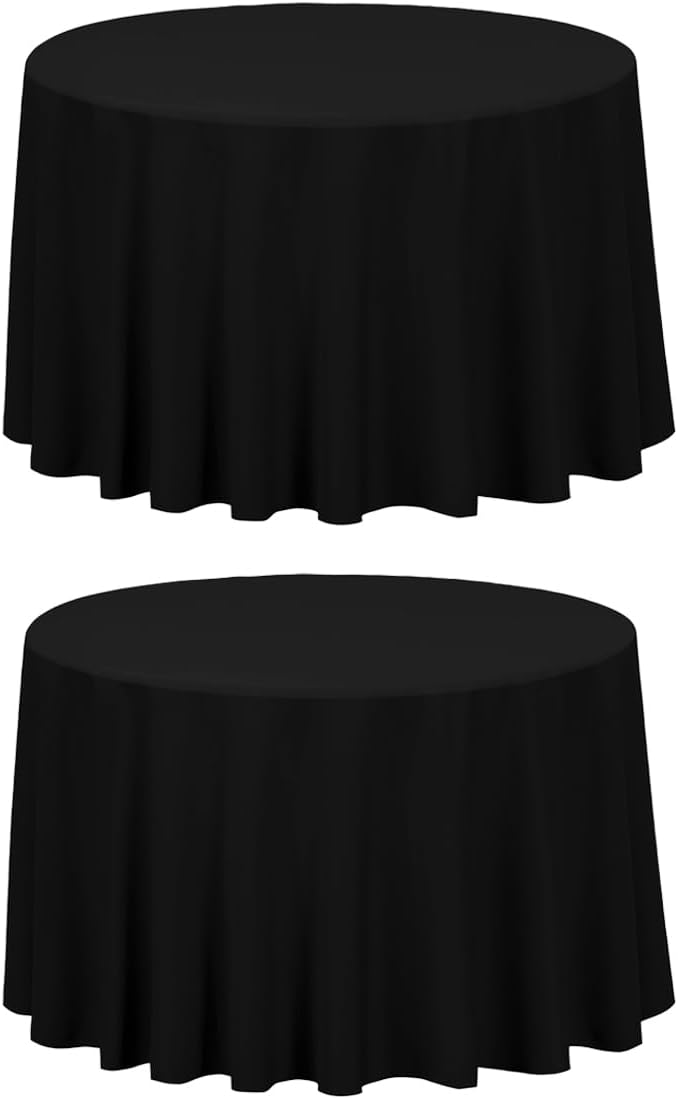 LTC LINENS 2 Pack 108 Inch Round Tablecloth Black - Great for 48 Inch Round Table Floor Length