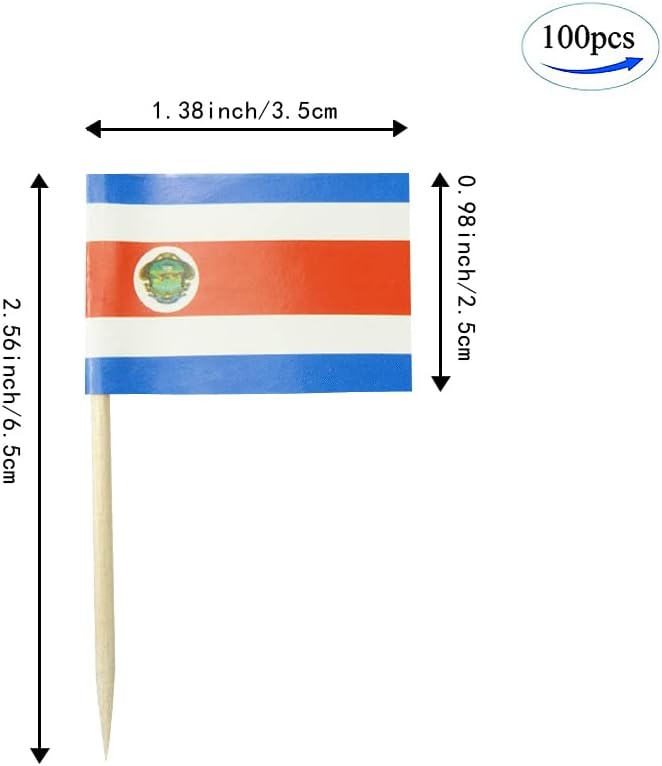 Costa Rica Flag Costa Rican Flag, Small Mini Costa Rican Toothpick Flags for Food, Cupcakes