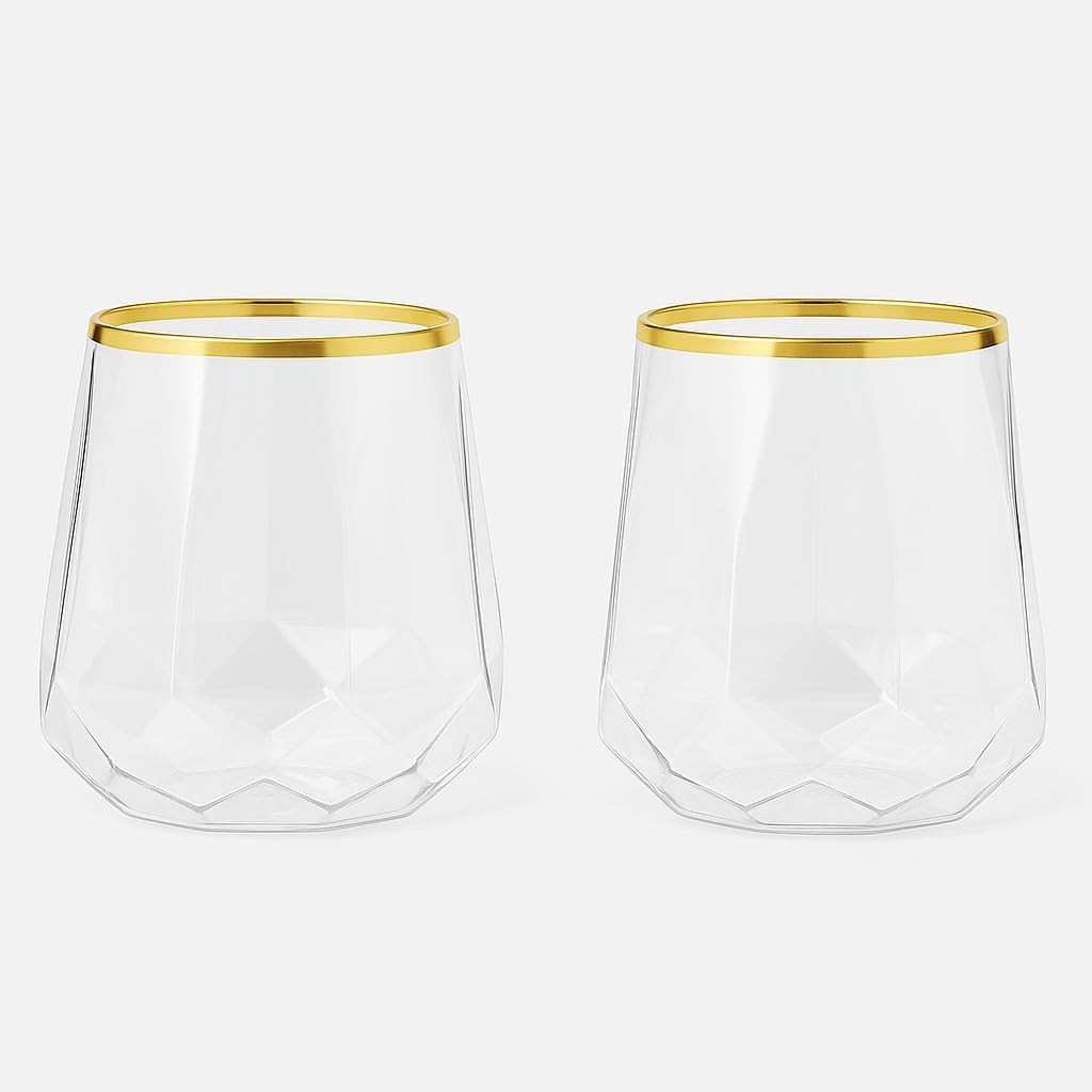 40 count Diamond Unbreakable Stemless Plastic Wine Champagne Whiskey Glasses Elegant Durable