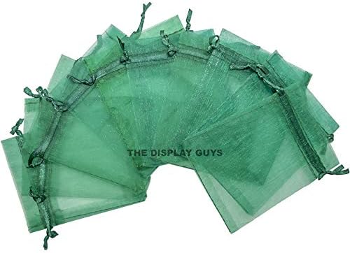 TheDisplayGuys 48-Pack 2" x 2-3/4" Dark Green Sheer Organza Gift Bags with Drawstring, Jewelry
