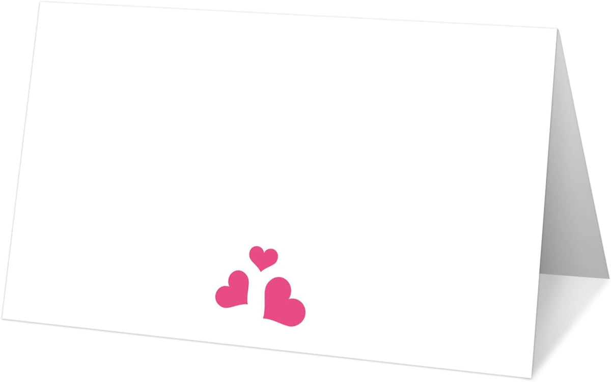 25 Pink Heart Place Cards for Table Seating, Cute Wedding Name Place Cards, Tent Card for Birthday
