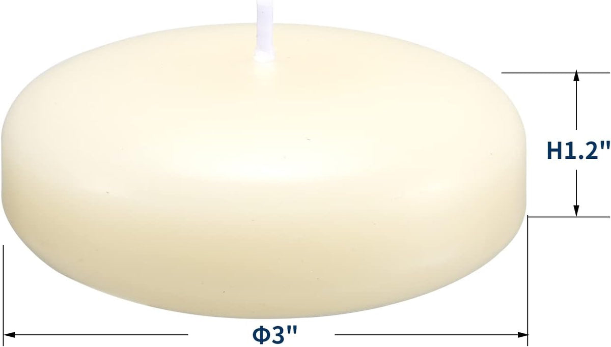 12 Pack Floating Candles, 3” Ivory Unscented Dripless Wax Burning Candles, for Weddings, Party