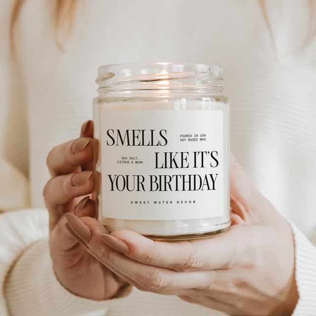 Sweet Water Decor Smells Like It’s Your Birthday Candle 9oz, Soy Non-Toxic Birthday Candle with