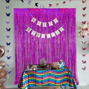 Valentine Backdrop Foil Fringe Curtains Party Decorations - Melsan 3 Pack 3.2 x 8.2 ft Tinsel