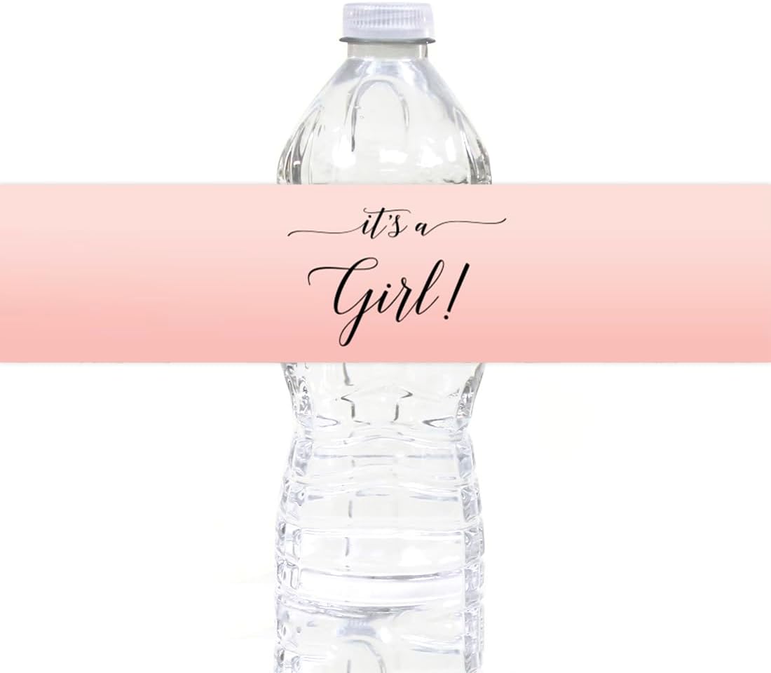 Andaz Press Blush Pink Rose Elegant Party Baby Shower Collection, Waterproof Water Bottle Labels