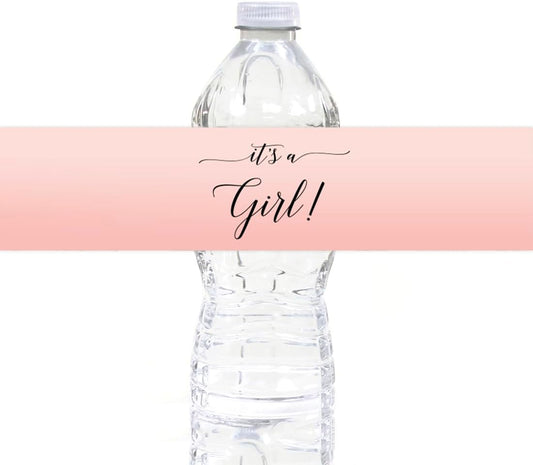 Andaz Press Blush Pink Rose Elegant Party Baby Shower Collection, Waterproof Water Bottle Labels