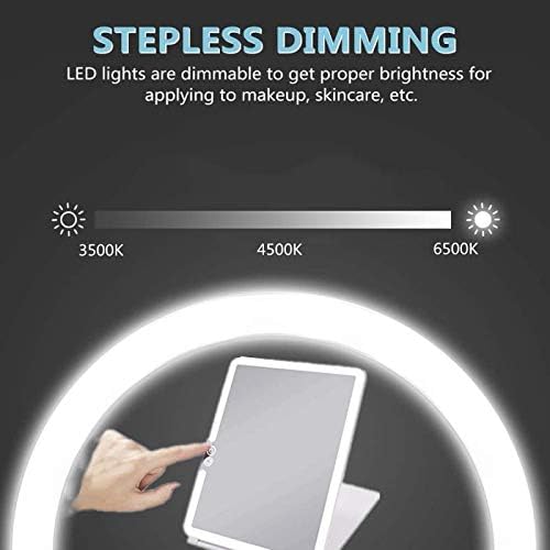 deweisn Folding Lighted Makeup Mirror with 72 LEDs 3 Colors Light Modes USB Rechargable 1800mA