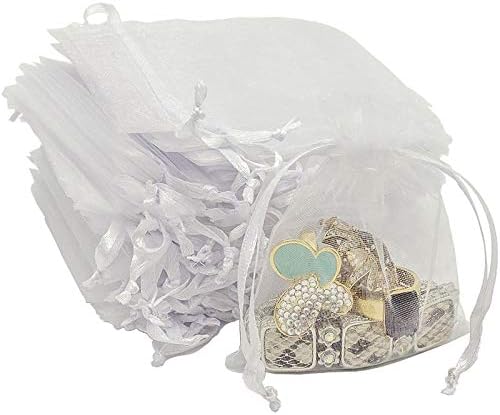 TheDisplayGuys 100-Pack 6x8 White Sheer Organza Gift Bags with Drawstring, Jewelry Candy Treat