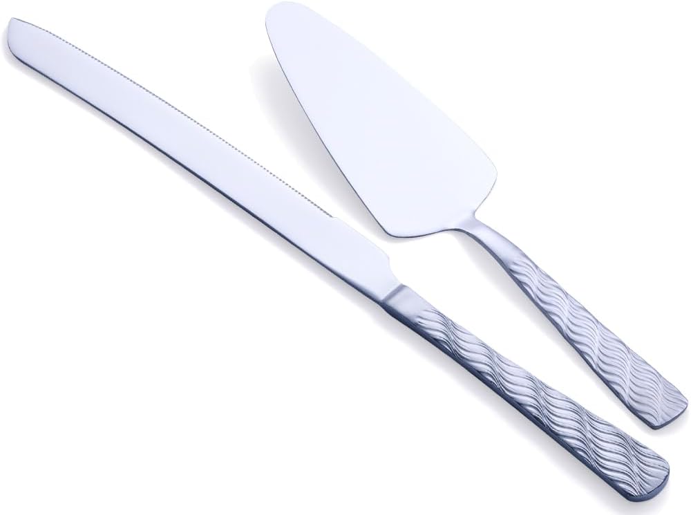 Silver Cake Cutting Set, Stainless Steel Cake Knife and Server Set, Cake Pie Cutter Set for