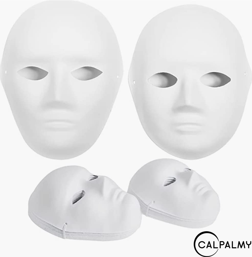 CALPALMY 14 Pack Paper Mache Masks - 2 Sizes for Artistic Projects, Theater, Halloween, Masquerade