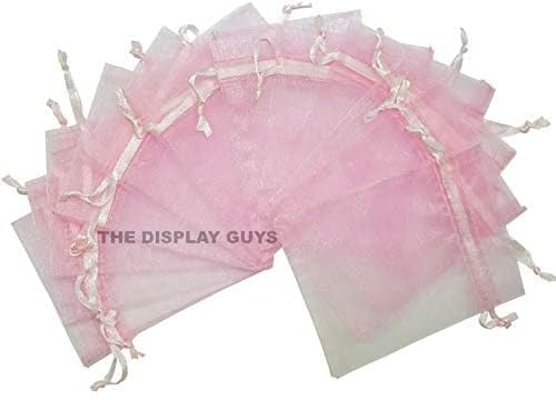 TheDisplayGuys 48-Pack 4x6 Pink Sheer Organza Gift Bags with Drawstring, Jewelry Candy Treat
