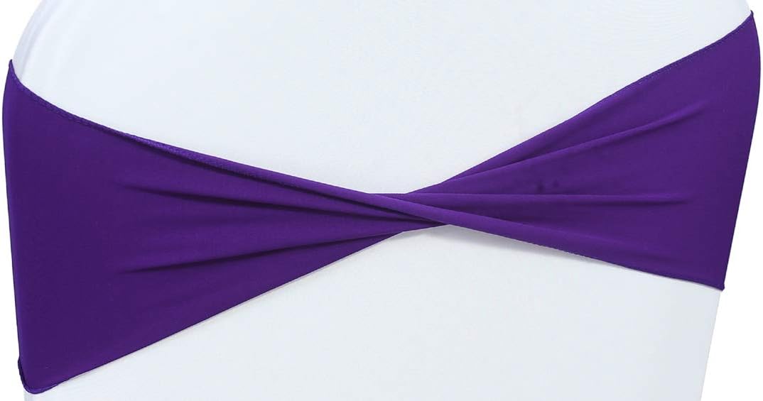VDS Pack of 75 PCS | Purple | Spandex Chair Sashes Bows Without Buckle | Stretch Elastic Banquet