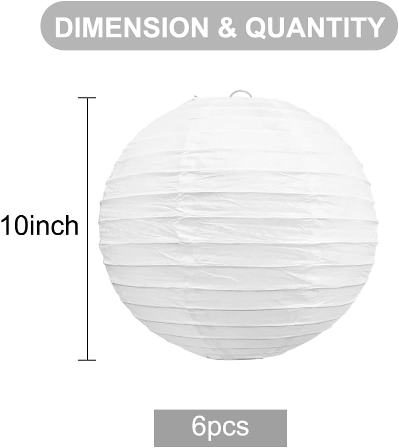 BEISHIDA 10-Inch White Paper Lanterns Decorative Chinese/Japanese Hanging Round Paper Lanterns Lamp