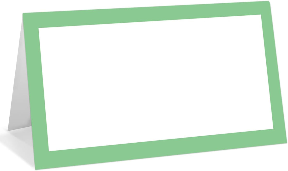 25 Pack Green Border Place Cards, Editable Name Cards for Table Setting, Tent Cards Food Label for