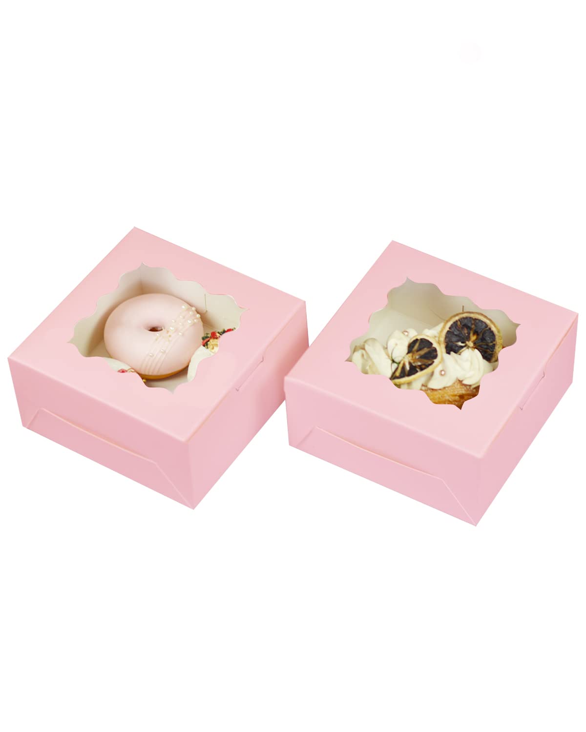Bakepacker 100pcs Pink Cookie Boxes 6x6x3 inches Easy Assemble Macaroon Pastry Boxes Bakery Boxes