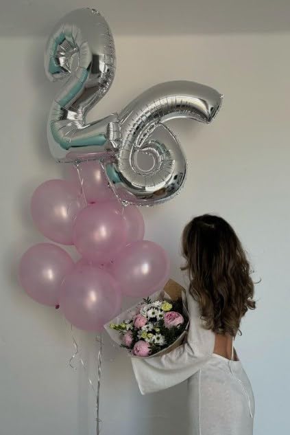 40 Inch Silver Mylar Foil Number 26 Birthday Balloon, Digital Balloons for 26 Boy Girl Party