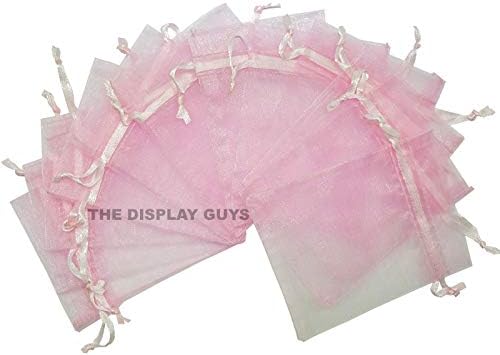 TheDisplayGuys 48-Pack 2" x 2-3/4" Pink Sheer Organza Gift Bags with Drawstring, Jewelry Candy