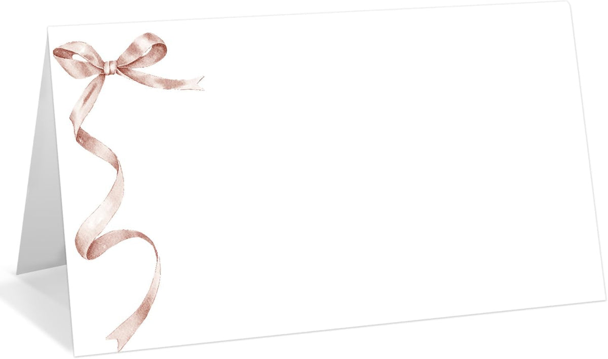 25 Pack Pink Bow Place Cards, Editable Name Cards for Table Setting, Tent Cards Food Label for