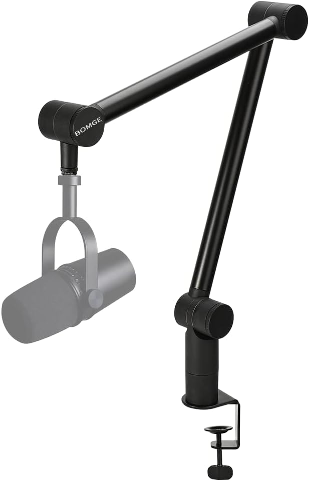 BOMGE Boom Arm Mic Stand - Adjustable Heavy Duty Suspension Boom Scissor Arm Stand with Cable