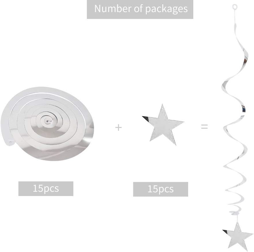BEISHIDA Silver Star Hanging Swirl Decorations,Hanging Silver Party Supplies for Graduation Wedding