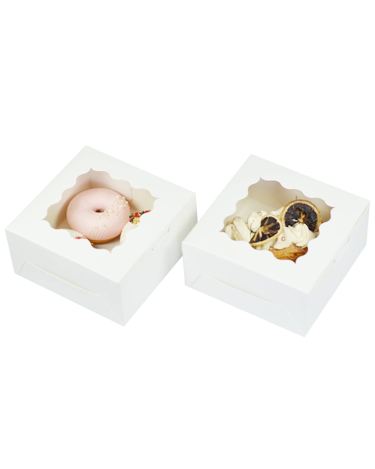 Bakepacker 100pcs White Cookie Boxes 6x6x3 inches Easy Assemble Macaroon Pastry Boxes Bakery Boxes