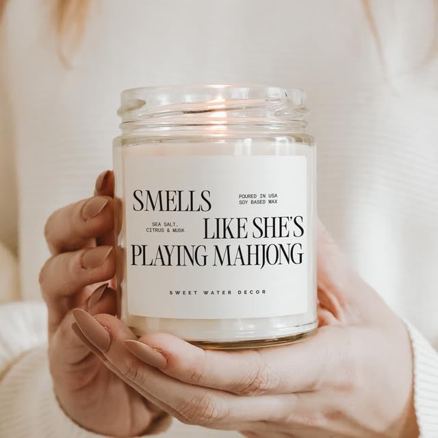 Sweet Water Decor Smells Like She’s Playing Mahjong Candle, Funny Mahjong Gift for Women, 9oz