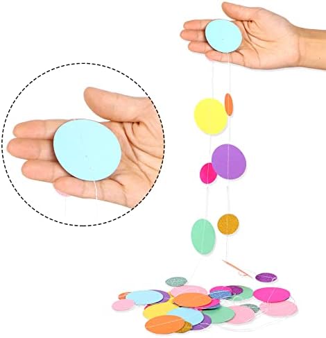 Outus 40 Pieces Colorful Dots Paper Garland Round Glitter Garland Hanging Confetti Streamers