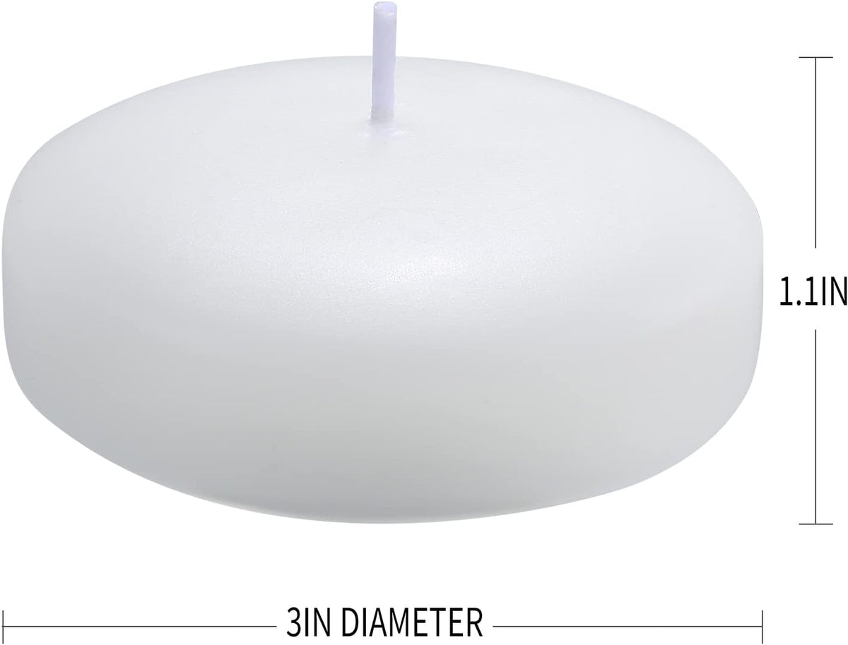 12 Pack Floating Candles, 3” White Unscented Dripless Wax Burning Candles, for Weddings, Party
