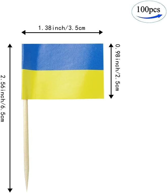 Ukraine Flag Ukrainian Flag, Small Mini Ukraine Toothpick Flags for Food, Cupcakes, Cocktails