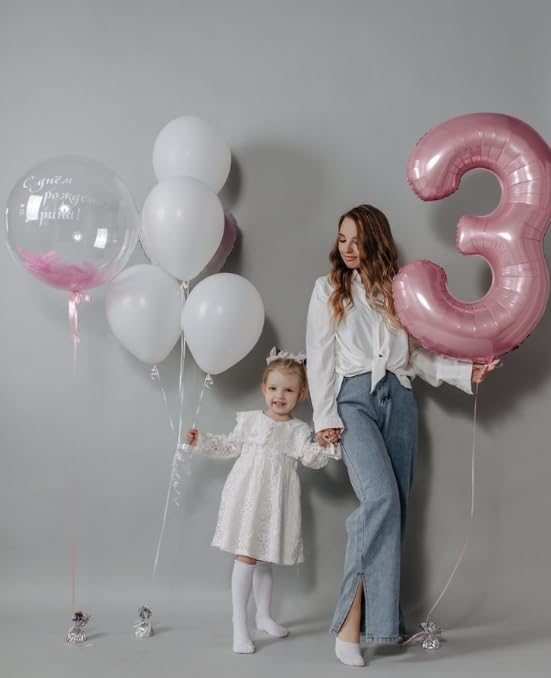 40 Inch Pearlescent Pink 3 Large Number Balloon, 3 13 23 30 33 36 38 Pearl Pink Birthday Party