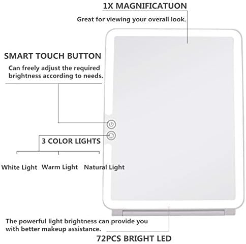 deweisn Folding Lighted Makeup Mirror with 72 LEDs 3 Colors Light Modes USB Rechargable 1800mA