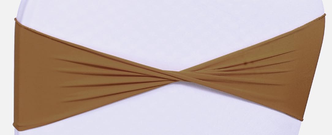 VDS Pack of 75 PCS | Mocha | Spandex Chair Sashes Bows Without Buckle | Stretch Elastic Banquet