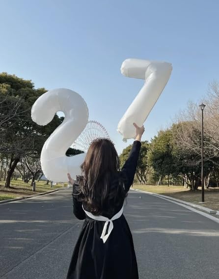 White Number 7 Birthday Balloon 40 Inch, Digital Balloons for 7 17 27 70 77 Party Celebration