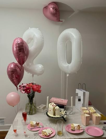 White Helium Number Balloon 40 Inch, Giant Foil White Number 0 Birthday Balloons, Large Numbers 10