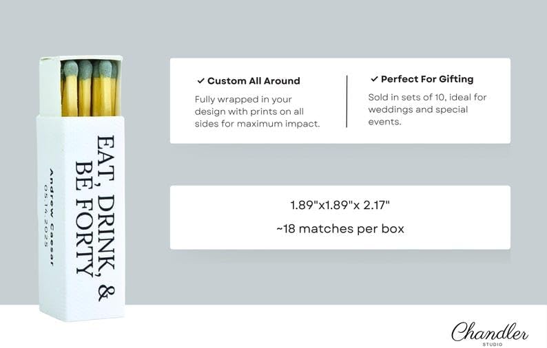 Customizable Birthday Matchboxes – Set of 10 – Fun Birthday Design – Colorful Matchsticks – Perfect