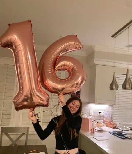 40 Inch Rose Gold Mylar Foil Number 6 Birthday Balloon, Digital Balloons for 6 16 Boy Girl Party