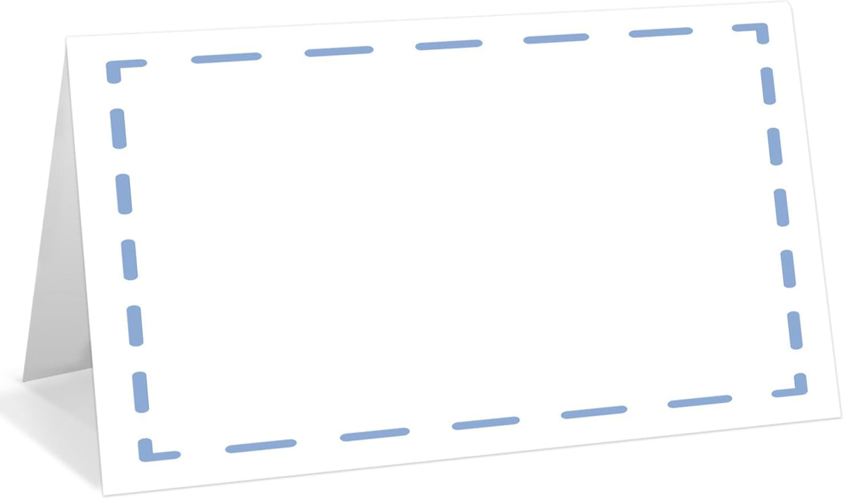 25 Pack Blue Lines Place Cards, Editable Name Cards for Table Setting, Tent Cards Food Label for