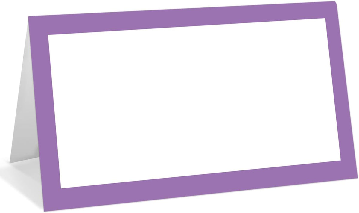 25 Pack Purple Border Place Cards, Editable Name Cards for Table Setting, Tent Cards Food Label for